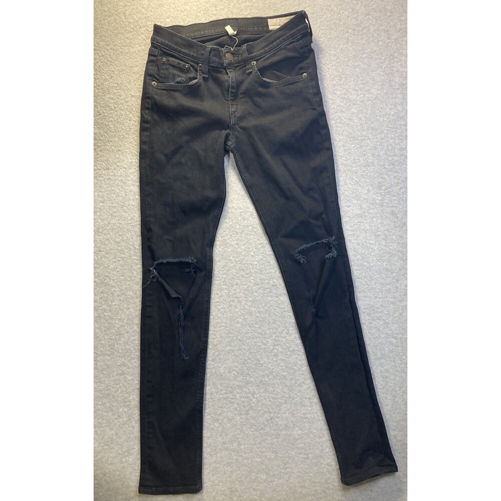 Rag And Bone Sz 27 Jeans Black Denim Distressed Skinny Goth Rocker Emo Punk